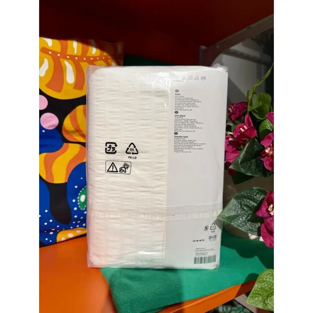 IKEA OFELIA VASS Twin Duvet Cover & Pillowcase Dobby White - NEW